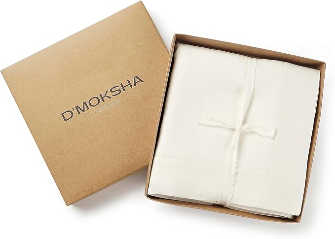 D'Moksha Homes Linen Ivory Tablecloth 60 x 102 Inch - 100% Pure Linen Rectangular Table Cloth - Machine Washable Tablecloth for Valentines, Spring, Easter