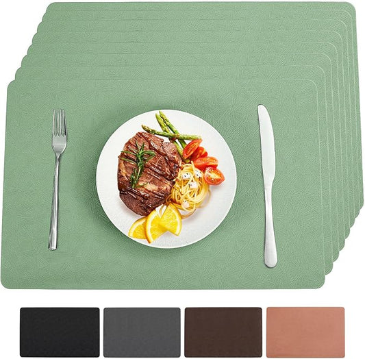 Bxzandya Vinyl Placemats Set of 8 Heat Resistant Easy Clean Non-Slip Place Mats for Dining Table Faux Leather Waterproof Stain Resistant Wipeable Washable PVC Table Mats(8, Green)
