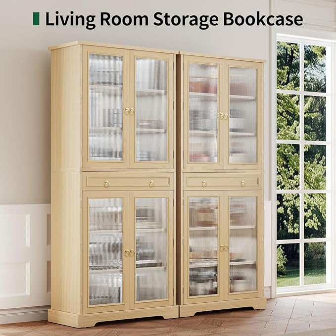 Kitchen Pantry Cabinet with Doors, 72" Tall Storage Cabinet with Adjustable Shelves, Wood Food Kitchen Pantry, Solid Freestanding Cupboard Display Cabinet for Dining Room Living Room