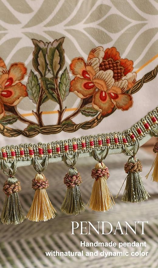 patdrea Designer French Floral Extra Long Velvet Table Runner 118 Inch Long,Green Orange Blossoms Pattern Table Mat, Decor for Kitchen Dining Coffee Table Cabinet Banquet Thanksgiving,12"*118"