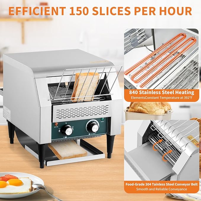 GarveeHome Commercial Conveyor Toaster, 150 Slices/H, 1300W 110v, 7 Temperature Settings, Commercial Toasters for Restaurant/Home, With Timer, for Bun Bagel Bread