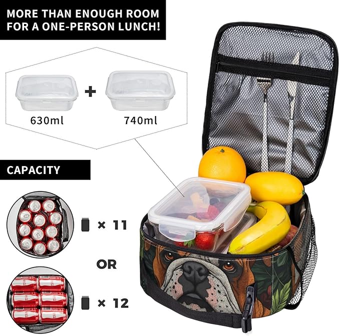 VANZEV Insulated Lunch Box for Women Men, Bulldog Theme Lunch Box Reusable Portable Lunch Bag Cooler Tote Waterproof Lunch Container for Office Picnic Work Travel Hiking