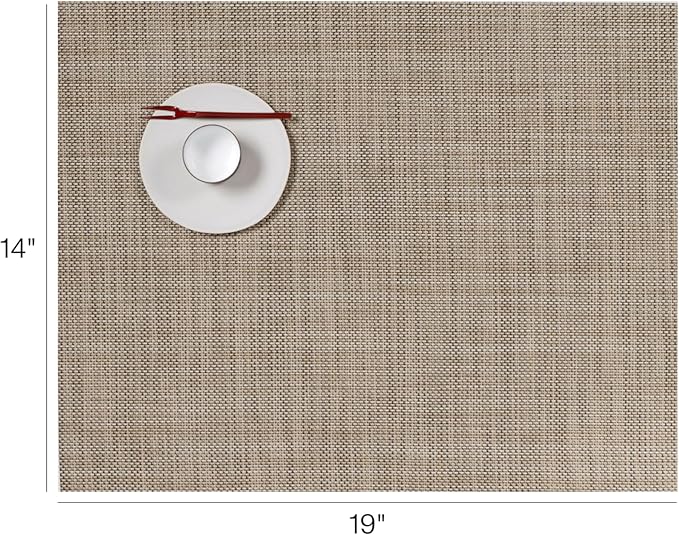 Chilewich Mini Basketweave Placemats in Linen - Set of 4 - Easy Care Woven Tabletop Textiles - Indoor/Outdoor - 19" x 14" Rectangle