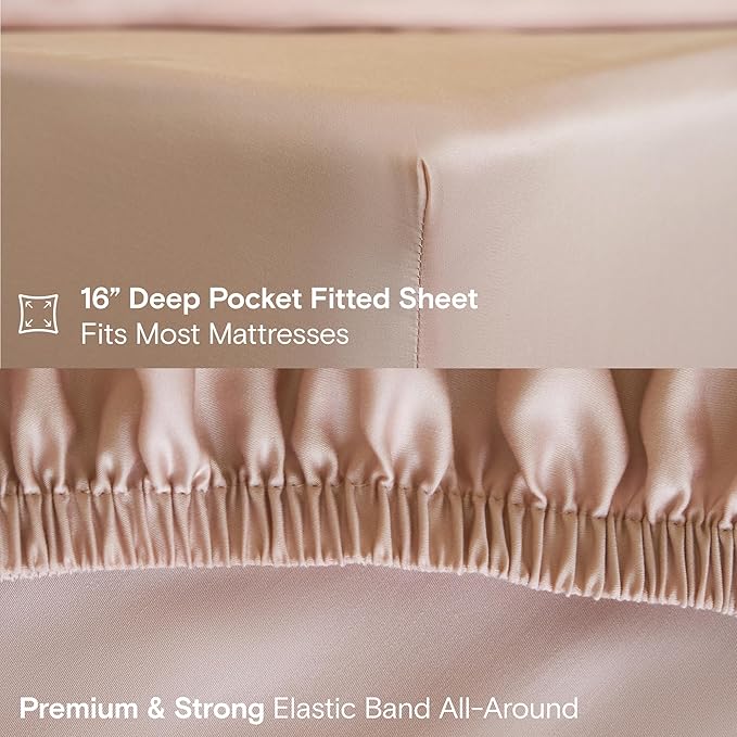 DOZ Sheet Set, 100% Viscose derived from Bamboo, Organically Grown, Buttery Soft, Cooling Sheets, High GSM, Deep Pockets - 3 Piece - 2 Pillowcases 1 Fitted Sheet (Blush, Full)