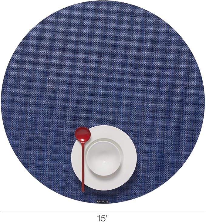 Chilewich Mini Basketweave Placemats in Indigo - Set of 4 - Easy Care Woven Tabletop Textiles - Indoor/Outdoor - 15" Round