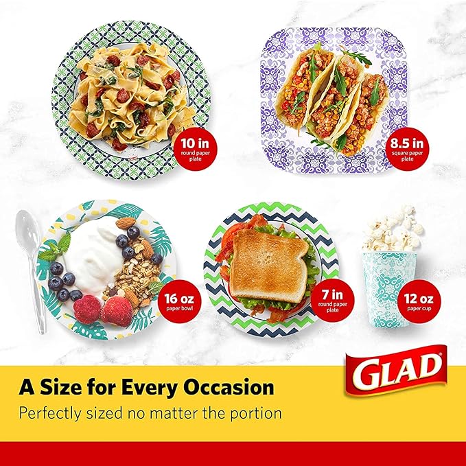 Glad Round Disposable Paper Plates, Blue Hydrangea Pattern - Strong, Sturdy, Soak Proof, and Microwavable Decorative Plates for Dinner and Everyday Use, 10 Inch, 50 Count - 12 Pack