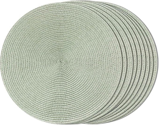 FunWheat Round Braided Placemats Set of 8 Place Mats for Dining Table Woven Washable Non-Slip Table Mats 15 Inch(Fog Green,8pcs)