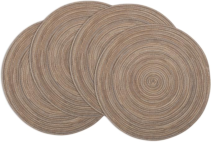 Winknowl Round Braided Placemats Set of 4 Washable Woven Heat Resistant Table Mats for Kitchen Dining Tables 15 inch Round Place Mats (Brown,4)