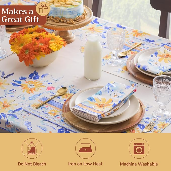 Maison d' Hermine Placemats Set of 2 100% Cotton Washable Cloth Place Mats, Reusable Table Mats for Kitchen Dining Decoration, Party, Wedding, Restaurant Spring/Summer (Girassol, 13" x 19")