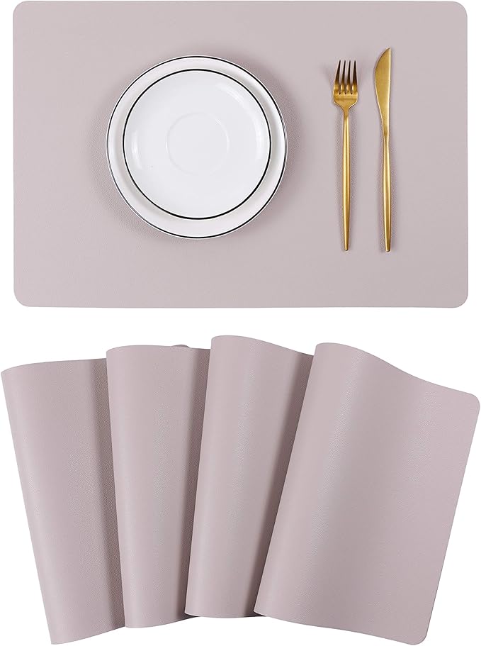Wipeable Placemats Leather Table Mats Waterproof Heat-Resistant Easy to Clean for Dining Table Set Kitchen Table (4, Taupe)
