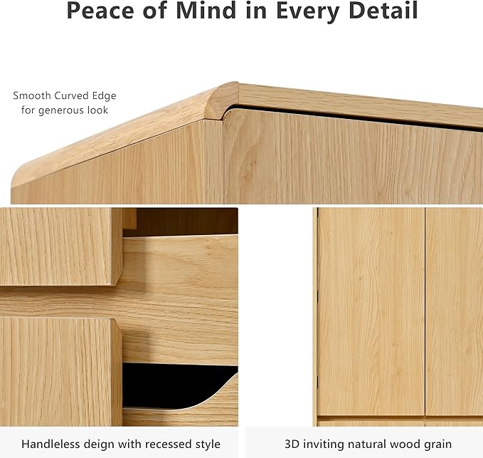 72" Tall Farmhouse Kitchen Pantry Cabinet with 8 Door Shelves, Curved Design Storage Cabinet with 3 Adjustable Shelves, Hidden Drawer, Versatile Cupboard for Kitchen, Dining & Bathroom (Nature)