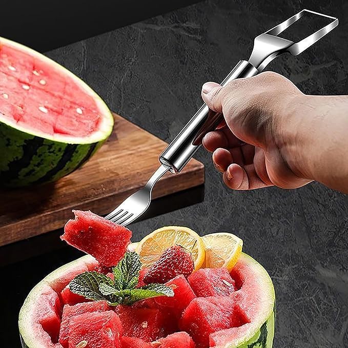 Watermelon Cutter ??2025 Upgraded Stainless Steel 2-in-1 Fork Slicer Tool | Portable & Multi-Functional for Effortless Fruit Slicing at Home, Parties, Camping & Kitchen Use (4, B)