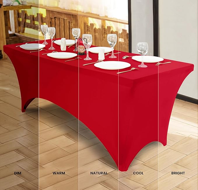 Utopia Kitchen Spandex Tablecloth 2 Pack [6FT, Red] Tight, Fitted, Washable and Wrinkle Resistant Stretch Table Cloth Rectangle Cover for Trade Show, Weddings & Parties [72Lx30Wx30H Inch]