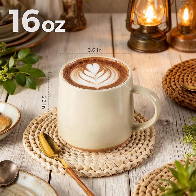 GBHOME Ceramic Coffee Mugs Set of 4, 17oz Handmade Ceramic Coffee Mugs Set with Terracotta Underside for Latte/Tea/Beer/Hot Cocoa, Dishwasher & Microwave Safe