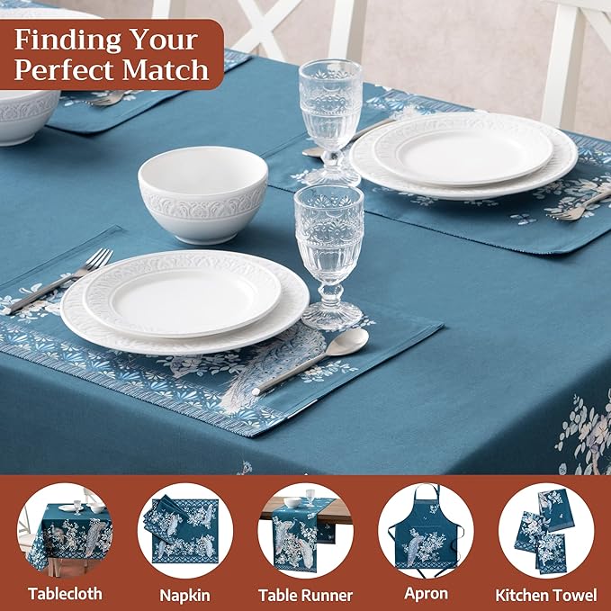 Maison d' Hermine Place Mats 100% Combed Cotton Premium (13 Inch x 19 Inch) Cloth Place Mat Washable Dinner Placemat, Dinner & Dining, Peacock Utopia - Deep Sea (Set of 4)