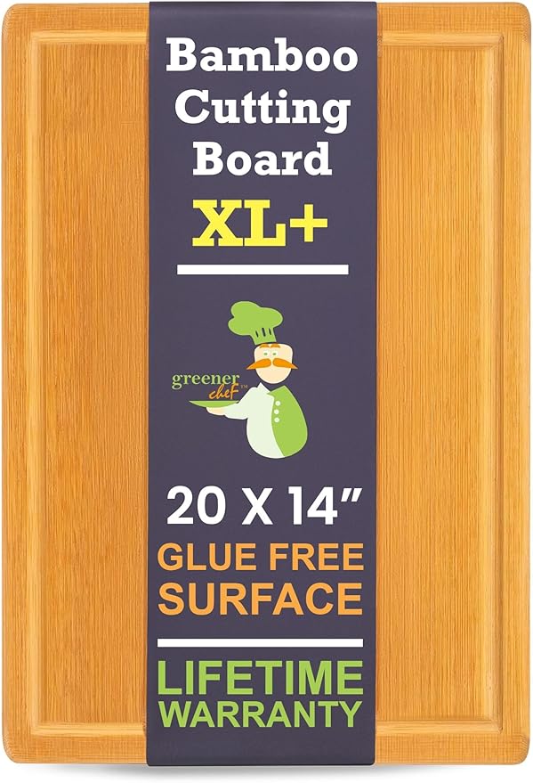 20 Inch Bamboo Wood Cutting Board Featuring Super-Sized Glue-Free Surface????Heavy Duty Butcher Block for Safe Meal Prep, Chopping & Carving with Lifetime Replacements - Rectangle