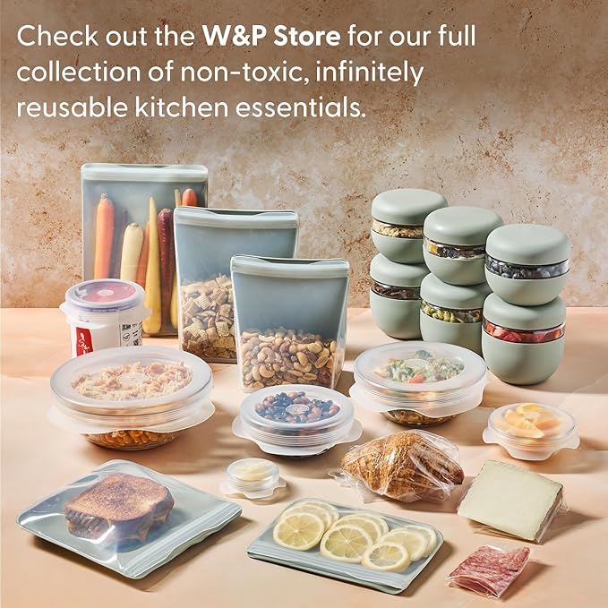 W&P Porter Silicone Reusable Storage Bag, Sandwich (36oz Stand-Up), Charcoal, Food Storage Container, Microwave and Dishwasher Safe, Easy Cleaning
