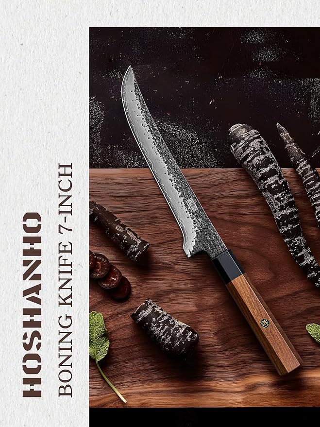 HOSHANHO Fillet Knife 7 Inch, Super Sharp Japanese Boning Knife in High Carbon Steel, Professional Hand Forged Fish Knives for Meat Poultry Cutting
