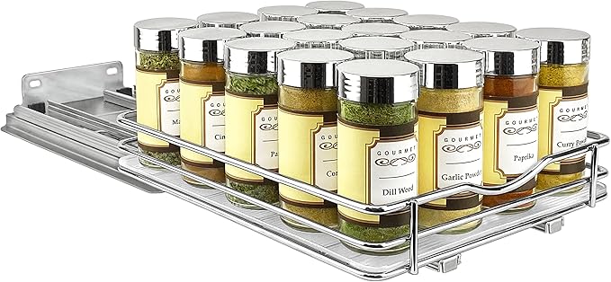 LYNK PROFESSIONAL짰 Pull Out Spice Rack Organizer for Inside Kitchen Cabinets - 8-3/8 inch Wide - Slide Out Drawer ??Chrome Sliding Spice Cabinet Organization Shelf Racks - 1 Tier