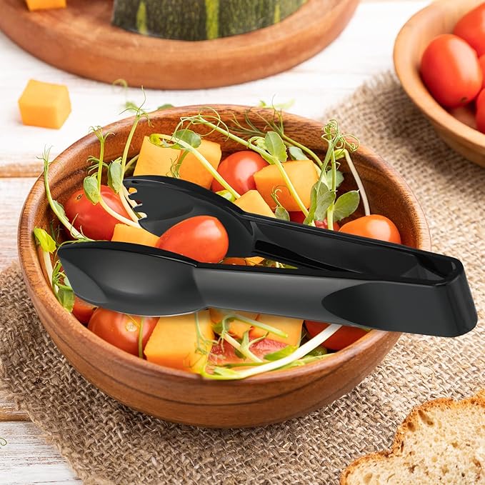 Patelai 24 Pcs 6 Inch Utility Tong Plastic Serving Tongs Bulk Scalloped Serving Utensils Charcuterie Accessories Heavy Duty Tongs for Cooking Appetizers Food Catering Dinner Party (Black)