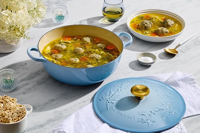 Le Creuset Enameled Cast Iron Holly Collection Traditional Chef's Oven, 4.5 qt., Coastal Blue with Gold Knob