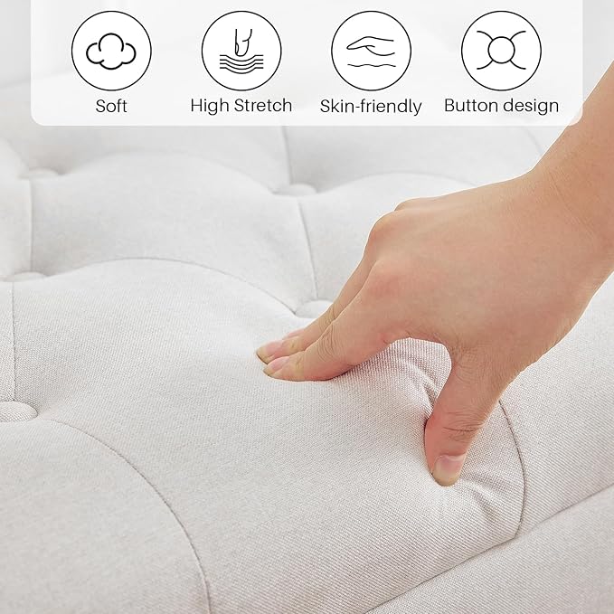 Redlife 48in Ottoman Bench with Storage, End of Bed Storage Bench, Button Tufted Bedroom Bench with Safety Hinges, Large Ottoman for Bedroom, Living Room, Entryway (Beige)