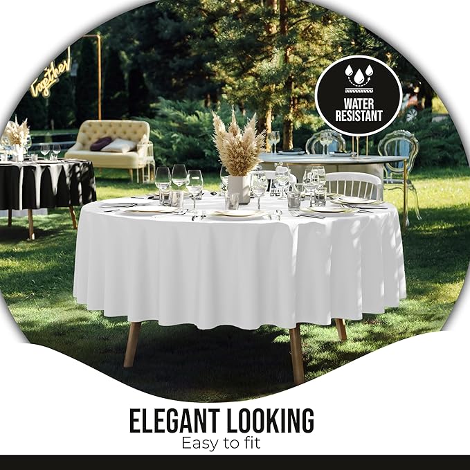 Party Solids 12-Pack White Round Plastic Tablecloth Disposable ??Size: 90 Inches ??Round Plastic Table Cloths for Parties, Picnics & Formal Events
