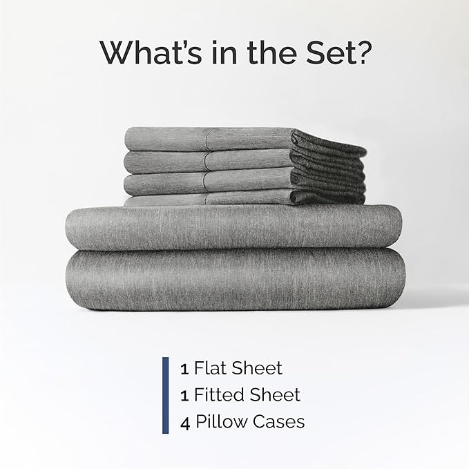 Cal King 6 Piece Sheet Set - Cooling & Breathable Bed Sheets - Hotel Luxury Bed Sheets for Women, Men, Kids & Teens - Deep Pockets - Easy Fit - Soft and Wrinkle Free - Cal King Heathered Grey Sheets