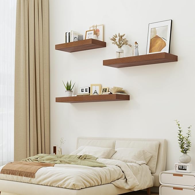 Heimlove 12" Deep Floating Shelves for Wall Shelf Over Toilet Mounted Farmhouse Long 55 inches Set of 1, Farmhouse Shelves with Invisible Brackets for Living Room, Kitchen, Bedroom,Walnut