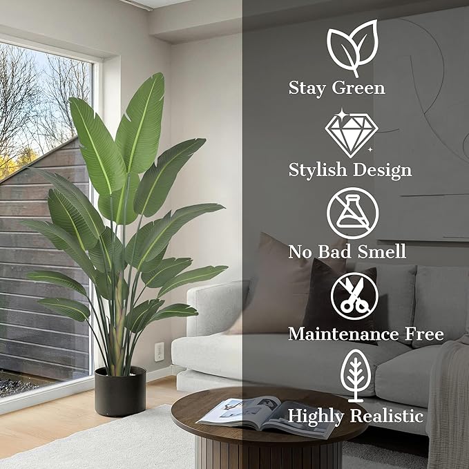 Bird of Paradise Artificial Plant 8FT, Tall Artificial Plants Indoor with 17 Realistic Leaves and Large Trunks, Faux Tropical Trees with Pot for Home Living Room Office Indoor Decor