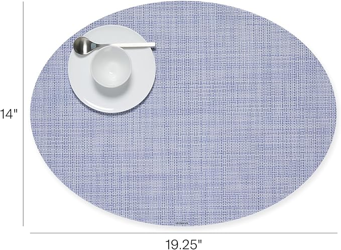 Chilewich Mini Basketweave Placemats in Periwinkle - Set of 4 - Easy Care Woven Tabletop Textiles - Indoor/Outdoor - 19.25" x 14" Oval