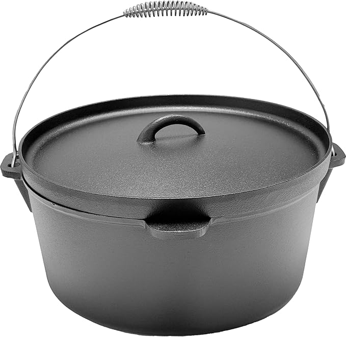 Cuisiland 16QT Cast Iron Dutch Oven with Lip Lid & Bail Handle ??Extra Large Pre-Seasoned Campfire Pot for Outdoor Cooking, Roasting, Baking & Stews ??Heavy-Duty Camping Cookware for Even Heat