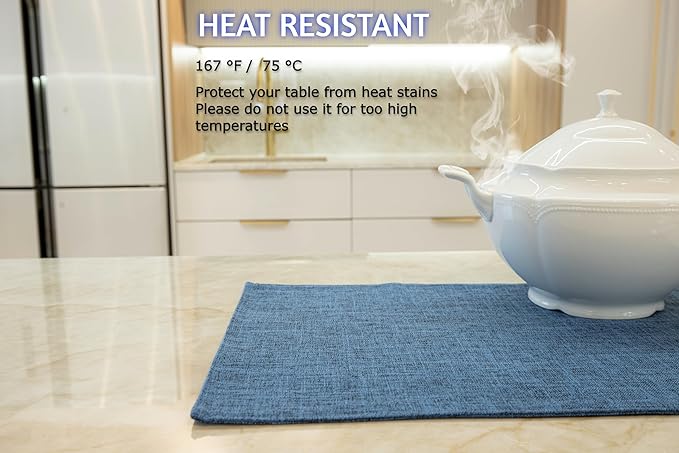 HOMEYNICE Placemat Set-Washable Place Mats for Parties, Elegant Table Mats for Kitchen Table, Set of 4 Dining Table Placemats, Heat-Resistant Cloth Placemats for Indoor and Outdoor,13x19-Navy Blue