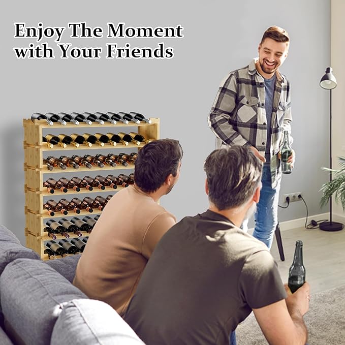 Bambloom Wine Rack Freestanding Floor, Wooden Stackable Bottle Storage Rack for Kitchen,Cellar. 72 Bottles Wine Holder Display Shelves for Champagne(Bamboo)