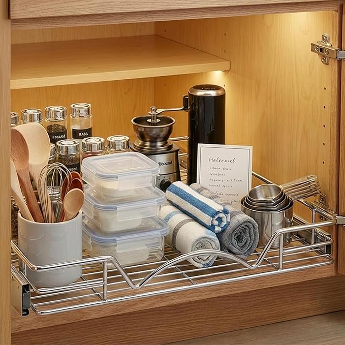 HOLDN??STORAGE Pull Out Cabinet Organizer, Heavy Duty Caddy w/Lifetime Limited Warranty -20?쓂 x 21?쒭 - Requires At Least 21-1/4??Cabinet Opening, Steel Metal Cabinet Drawers Slide Out, Chrome