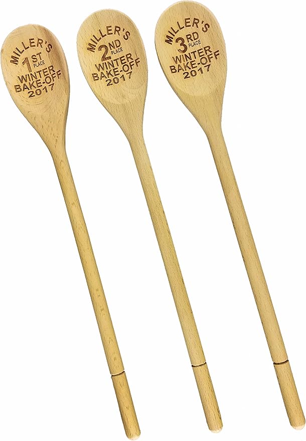 Custom Engraved Bake Off Prizes 14in Wooden Spoons (Set of 3) | Personalized Baking Prizes | Perfect Cookie & Pie Contest Trophies | Personalized Baking Trophy