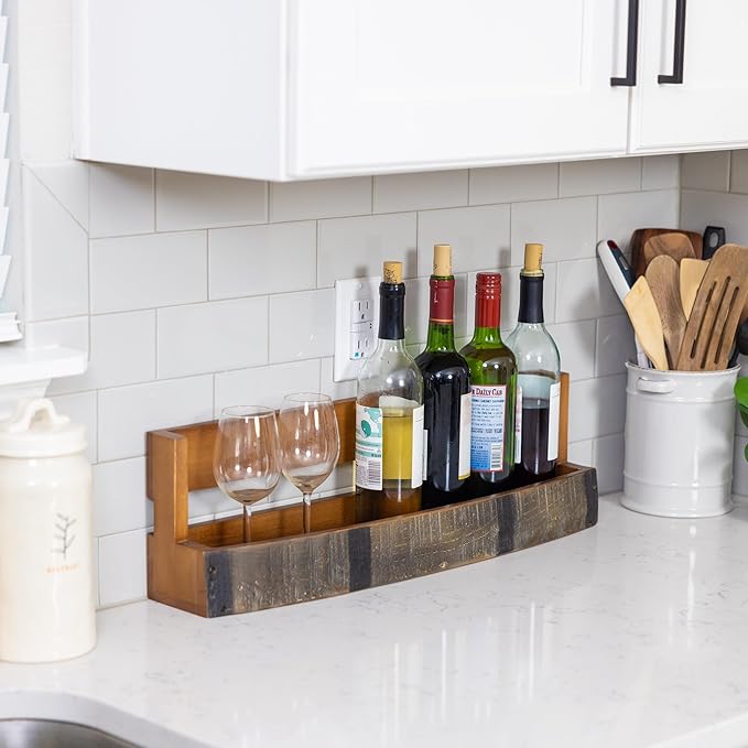 RELODECOR Liquor Bottle Display Shelf ??Bar Shelf for Whiskey, Wine & Bourbon ??Rustic Wall-Mounted Wooden Shelves, Countertop Rack, Stylish & Space-Saving Small Liquor Cabinet for Enthusiasts