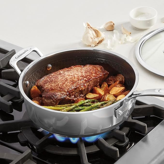 Cuisinart FusionPlus Nonstick Stainless Steel Cookware, 3.5-Quart Saut챕 Pan with Cover and Helper, PFAS-Free PURELYSEAR Ceramic Non Stick Technology, Scratch Proof, Cool Grip Handles, Dishwasher Safe