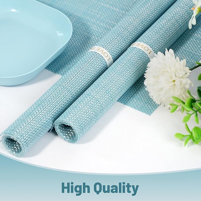 flohar Placemats Set of 8竊똍on-Slip PVC Weave Table Mats Easy to Clean竊똇eat Resistant Place Mats for Kitchen Dining Table Decoration Indoor Outdoor竊똁lue