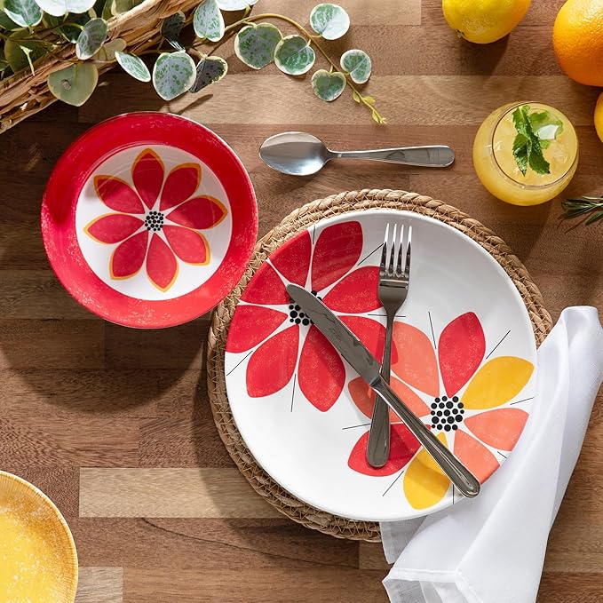 Larder & Vine 12-Piece Melamine Dinnerware Set: Durable, Lightweight, Break-Resistant Plates & Bowls ??Stylish, Non-Toxic, Dishwasher Safe ??Ideal for Everyday Use, Indoor & Outdoor Dining ??Floral