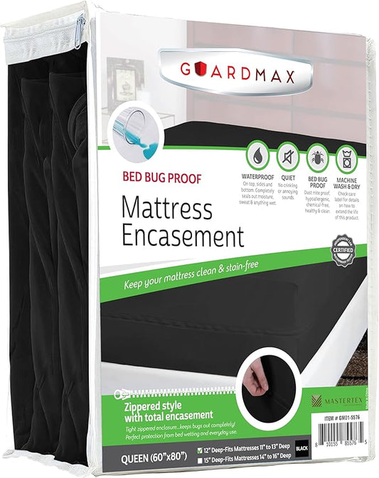 Guardmax Jersey Knitted Queen Zippered Mattress Encasement - Waterproof & Bed Bug Proof Mattress Protector - Comfortable, Soft, and Noiseless Zippered Bedding - Dust Mite Proof (60 x 80 x 12)