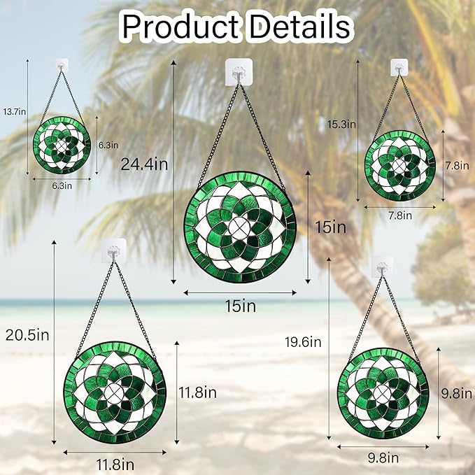 Stained Glass Window Hanging Abstract Green Flower Large 15" - Suncatcher Door Garden Sun Catcher Ireland Decor Birthday Mother's St. Ripack's Day Gift for Woman Mom Men Friend Nana Wife