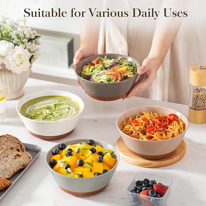 MALACASA Soup Bowls, Ceramic Salad Bowls Set of 4, 35oz Ceramic Bowls for Ramen, Cereal, Fruit and Pho, Microwave & Dishwasher Safe, Speckled Deep Bowls, Multicolor