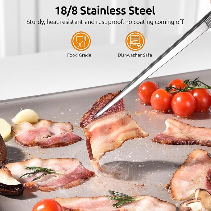 U-Taste 12in Long Kitchen Cooking Tweezer: 18/8 Stainless Steel Food-Grade Metal Food Tong, Flexible Pinching, Seamless-Welding, Sturdy and Non-Slip for Serving, Grilling, Frying, Baking (Pointed Tip)
