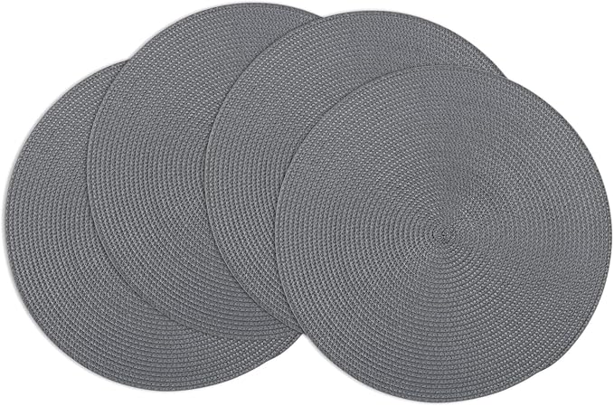 Winknowl Round Braided Placemats Set of 4 Washable Woven Heat Resistant Table Mats for Kitchen Dining Tables 15 inch Round Place Mats (Dark Gray,4pcs)