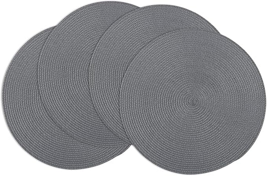 Winknowl Round Braided Placemats Set of 4 Washable Woven Heat Resistant Table Mats for Kitchen Dining Tables 15 inch Round Place Mats (Dark Gray,4pcs)