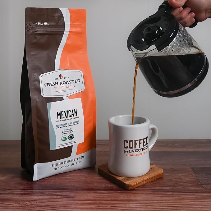Fresh Roasted Coffee, Organic Mexican | Mold & Myco 3rd Party Tested, USDA Organic, Kosher | Medium Roast 2 lb (32 oz) Whole Bean