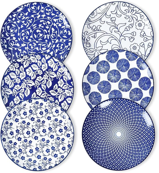 Selamica Ceramic Dessert Plates,7 Inch Small Plates, Appetizer Plates for Kitchen, Set of 6, Microwave Dishwasher Safe, Vintage Blue