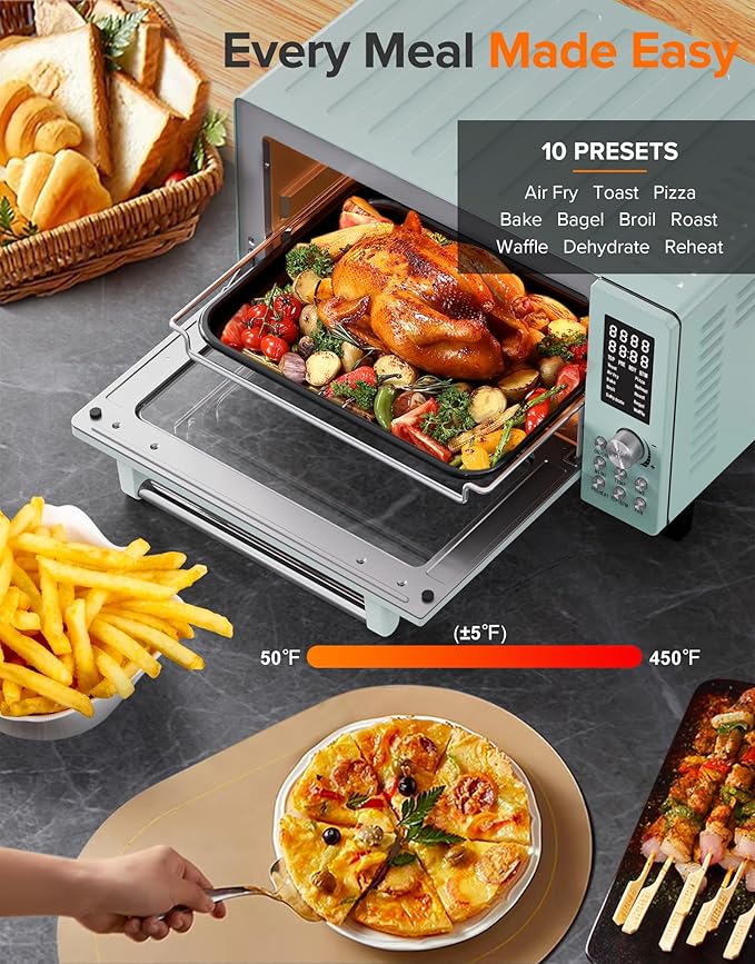 Nuwave Bravo Pro Smart Air Fryer Toaster Oven Combo, Airfryer Convection Oven Countertop, 10-in-1 Functions with Quicker & Even Crisp Technology, 1800W, 50-450째F, PFAS-Free, 21QT, Mint