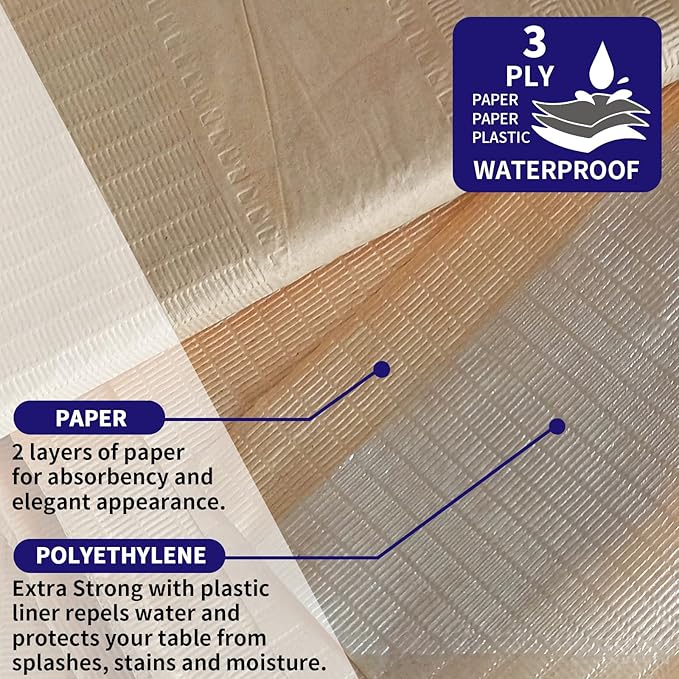 [6 Pack] Kraft Paper Tablecloth Disposable for Rectangle Tables, 54 X 108 Inch Party Table Cover with Plastic Backing, Waterproof 3 Ply Table Cloth for Wedding Valentine's Day BBQ Birthday